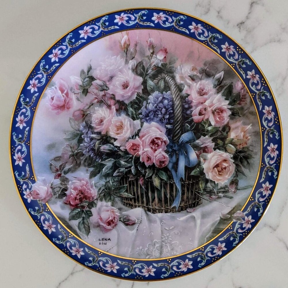 1992 W L George ROSES Lena Liu's Basket Bouquets Plate 1st Issue 8.25"